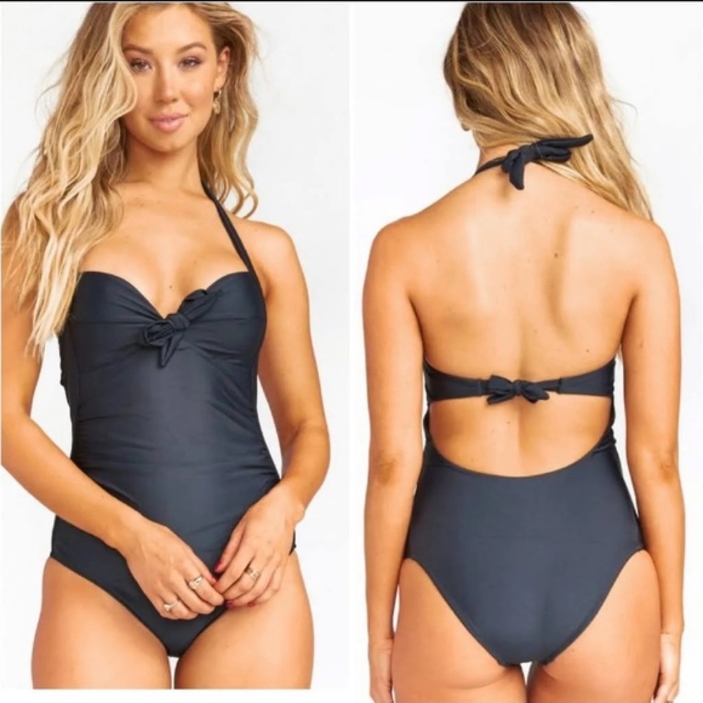 Show Me Your MuMu Black Twist-Knot Halter One-Piece Swimsuit